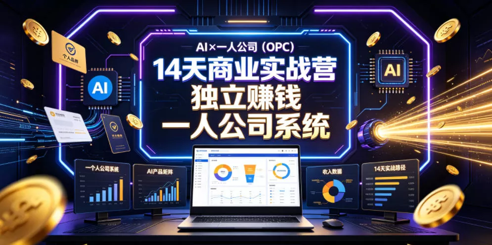 AI×一人公司(OPC)14天商业实战营，用AI帮你搭建一个属于你自己的、能独立賺钱的一人公司系统-179创客网