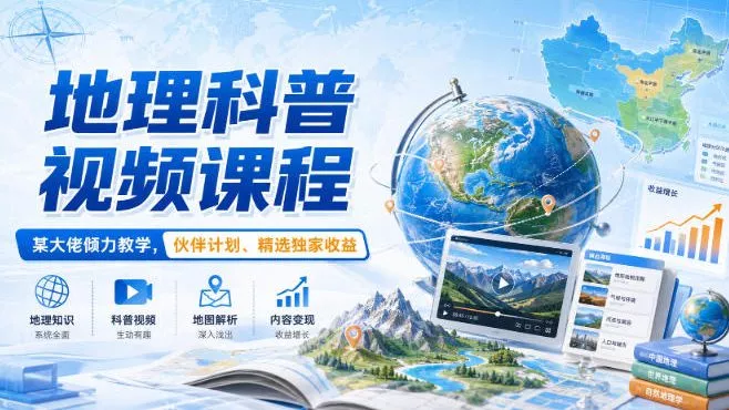 地理科普视频课程，某大佬倾力教学，伙伴计划、精选独家收益-179创客网
