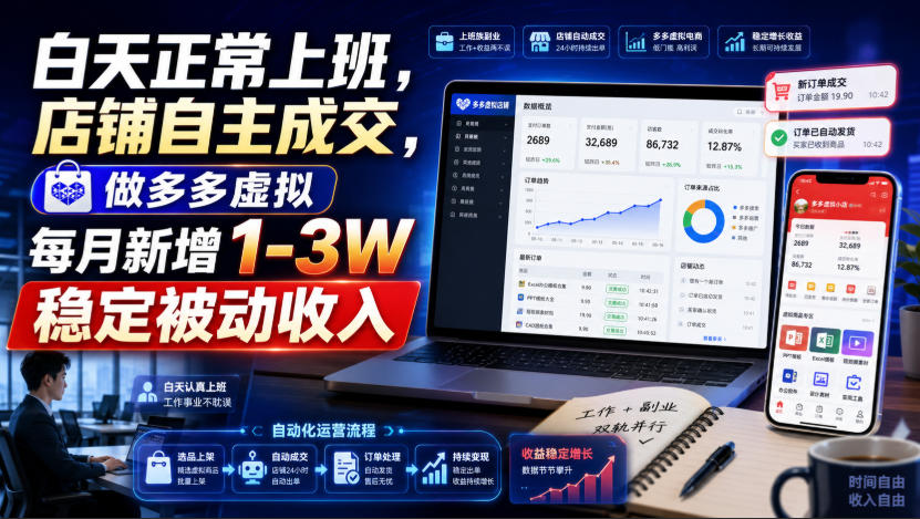 白天正常上班，店铺自主成交，做多多虚拟每月新增1-3W稳定被动收入【揭秘】-179创客网