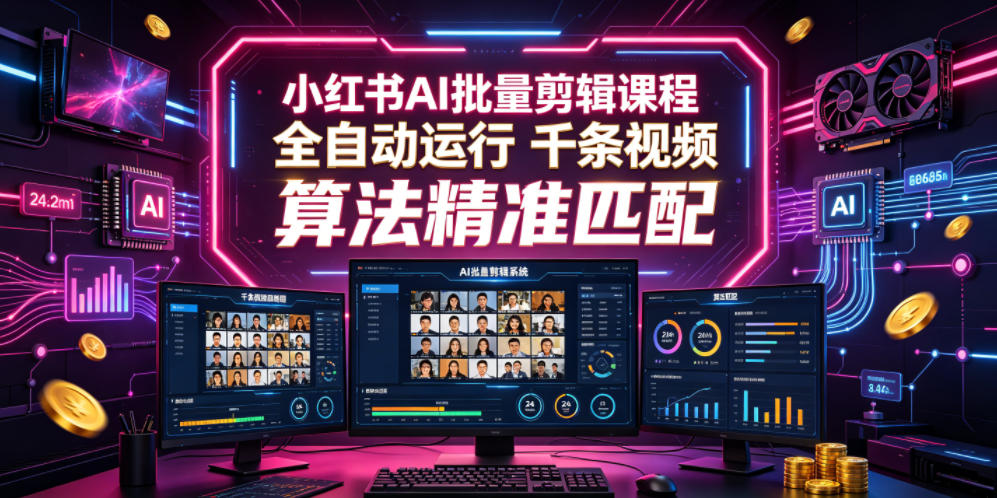小红书AI批量剪辑课程，24小时全自动运行，解放双手专注运营，千条视频批量处理，小红书算法精准匹配-179创客网