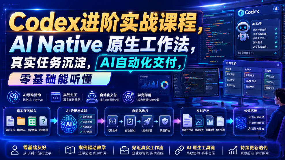 Codex进阶实战课｜AI Native原生工作法，22节真实任务落地，从配置到AI自动化交付全链路教程-179创客网