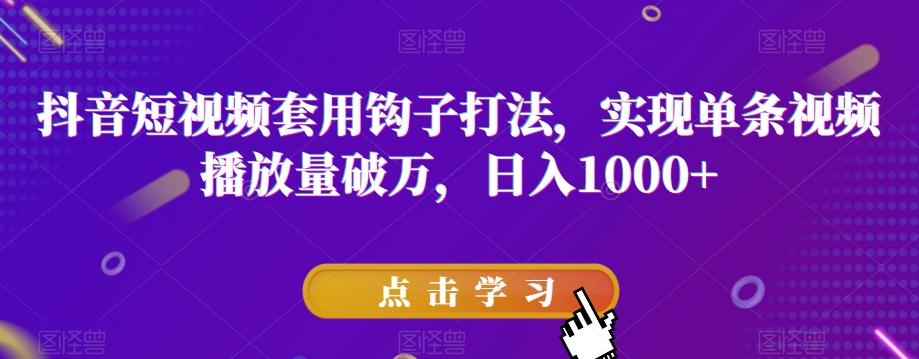 抖音短视频套用钩子打法，实现单条视频播放量破万，日入1000+【揭秘】-179创客网