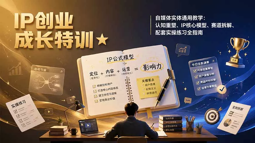 IP创业成长特训★自媒体实体通用教学：认知重塑、IP核心模型、赛道拆解、配套实操练习全指南-179创客网