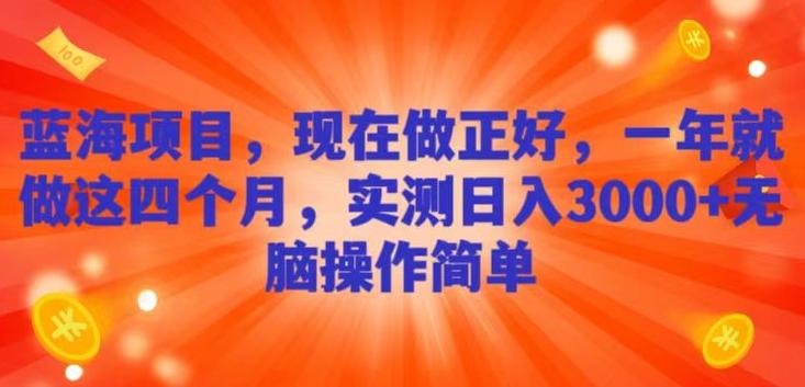 蓝海项目，现在做正好，一年就做这4个月，实测日入3000+，无脑简单操作-179创客网