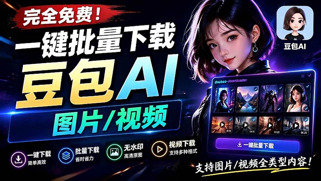 （19107期）Github最新发布！一键批量下载豆包AI无水印图片/视频，简单易用，自动解析提示词，doubao-downloader-179创客网