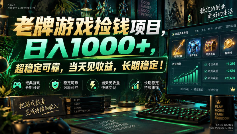 老牌游戏捡钱项目，日入1000+，超稳定可靠，当天见收益，长期稳定！【揭秘】-179创客网
