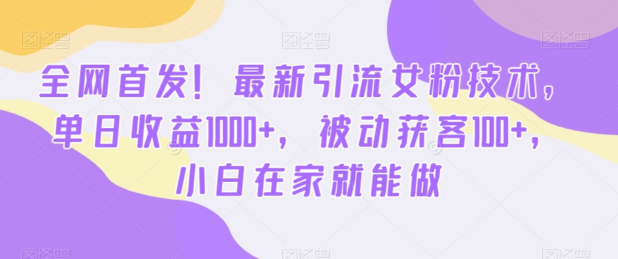 全网首发！最新引流女粉技术，单日收益1000+，被动获客100+，小白在家就能做【揭秘】-网创资源