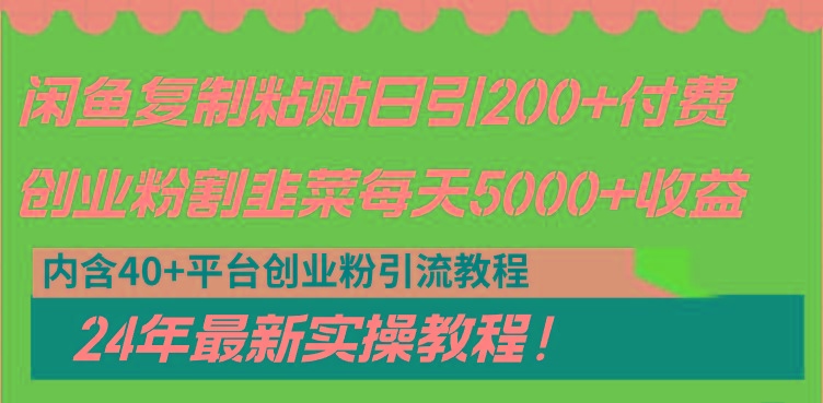 闲鱼复制粘贴日引200+付费创业粉，割韭菜日稳定5000+收益，24年最新教程！-179创客网