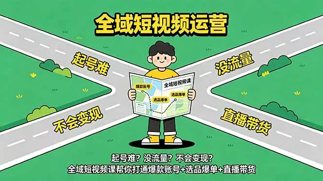 起号难？没流量？不会变现？全域短视频课帮你打通爆款账号+选品爆单+直播带货-179创客网
