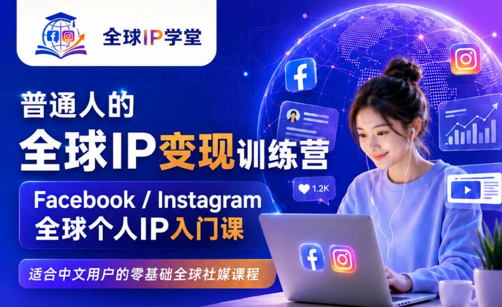 普通人的全球IP变现训练营，Facebook/Instagram全球个人IP入门课，零基础全球社媒课程-179创客网