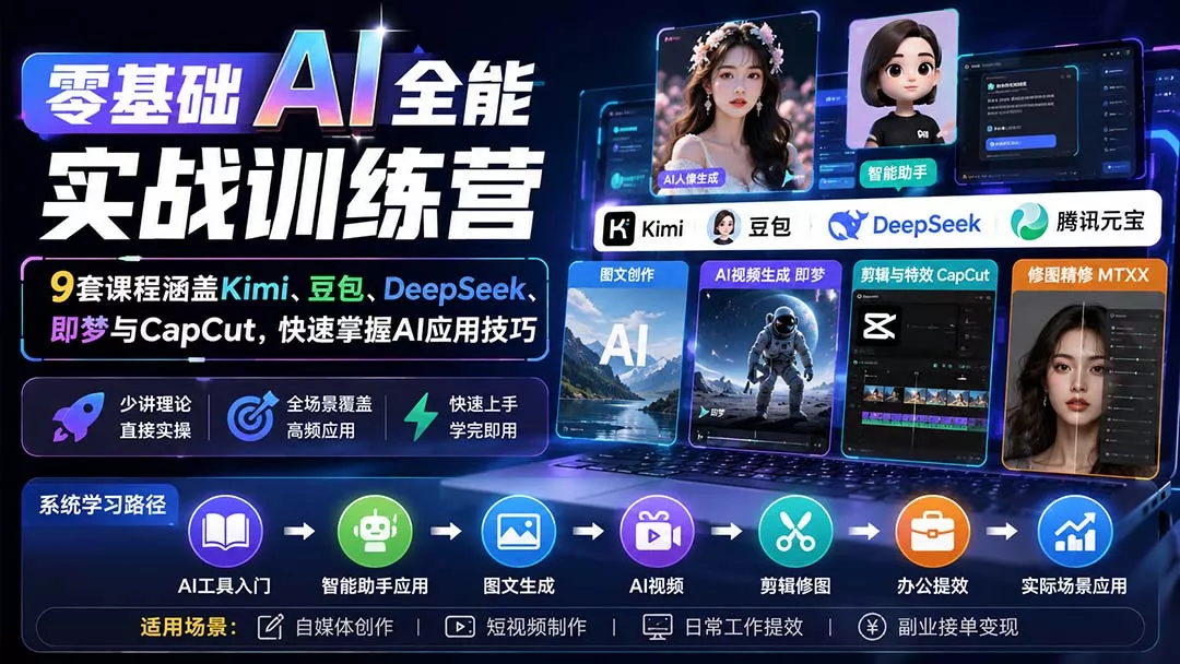 零基础AI全能实战训练营：9套课程涵盖Kimi、豆包、DeepSeek、即梦与CapCut，快速掌握AI应用技巧-179创客网
