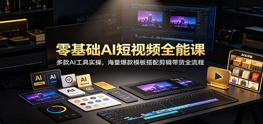 零基础AI短视频全能课：多款AI工具实操，海量爆款模板搭配剪辑带货全流程-179创客网