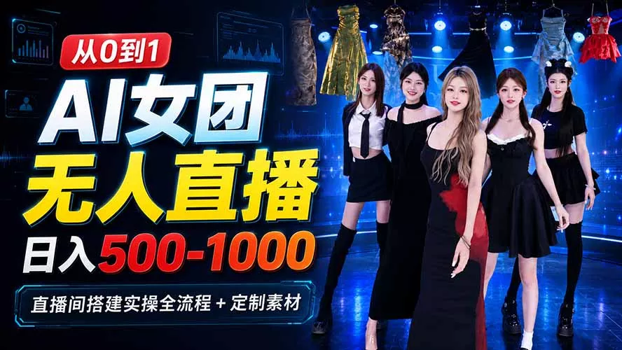 AI 女团无人直播，躺入500-1000每天，直播间搭建实操全流程+定制素材-179创客网
