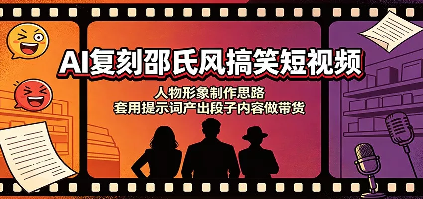 AI复刻邵氏风搞笑短视频：人物形象制作思路，套用提示词产出段子内容做带货-179创客网