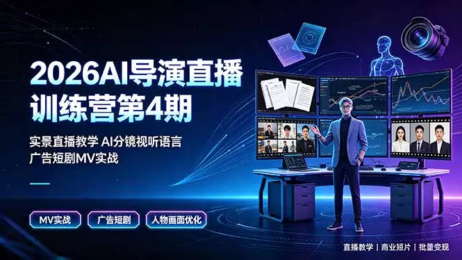 2026AI导演直播训练营第4期，实景直播教学AI分镜视听语言，广告短剧MV实战，解决人物画面崩坏痛点-179创客网
