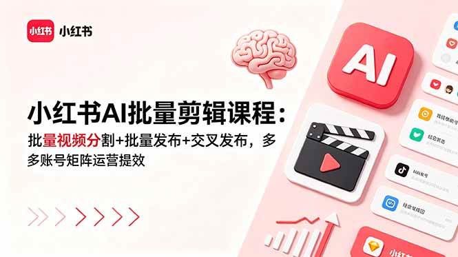 （18959期）小红书AI批量剪辑课程：批量视频分割+批量发布+交叉发布，多账号矩阵运营提效-179创客网