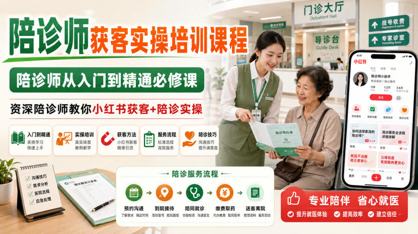 陪诊师获客实操培训课程，陪诊师从入门到精通必修课，资深陪诊师教你小红书获客+陪诊实操-179创客网
