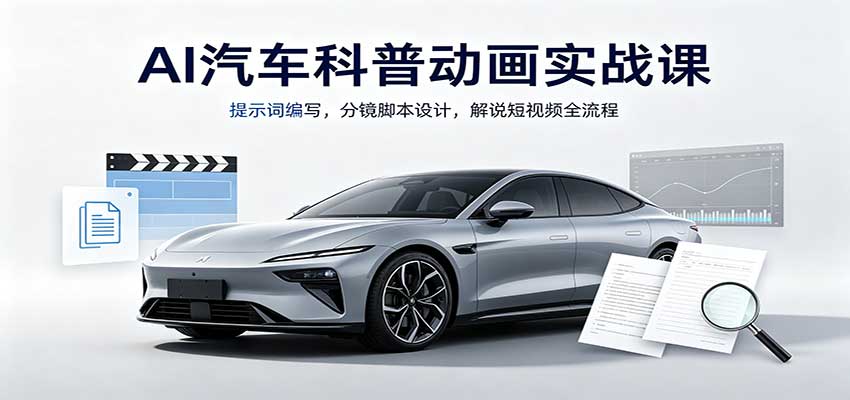 AI汽车科普动画实战课：提示词编写，分镜脚本设计，解说短视频全流程-179创客网