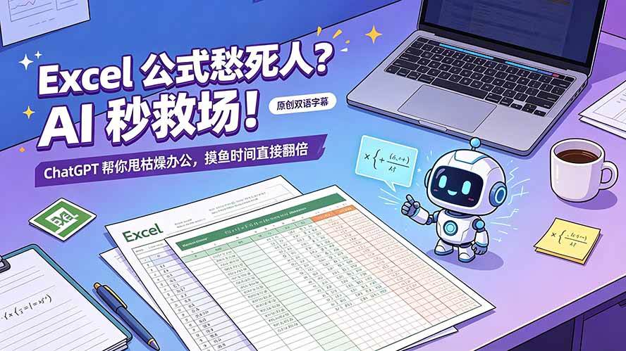 （19487期）Excel 公式愁死人？AI 秒救场！ChatGPT 帮你甩枯燥办公，摸鱼时间直接翻倍【原创双语字幕】-179创客网