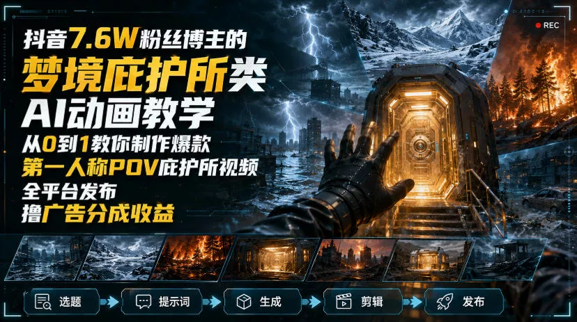 抖音7.6W粉丝博主的梦境庇护所类AI动画教学，从0到1教你制作爆款第一人称POV庇护所视频，全平台发布撸广告分成收益-179创客网