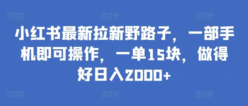 小红书最新拉新野路子，一部手机即可操作，一单15块，做得好日入2000+【揭秘】-179创客网