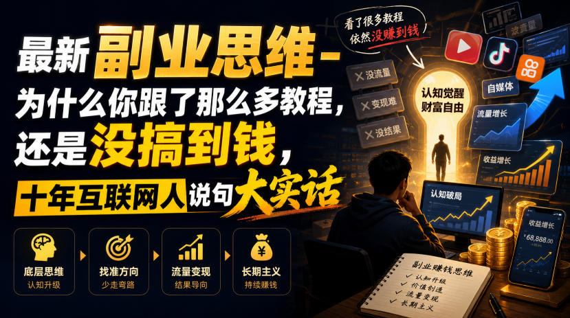 最新副业思维-为什么你跟了那么多教程，还是没搞到钱，十年互联网人说句大实话【揭秘】-179创客网