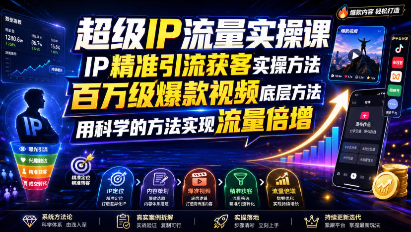 超级IP流量实操课，IP精准引流获客实操方法，百万级爆款视频底层方法，用科学的方法实现流量倍增-179创客网
