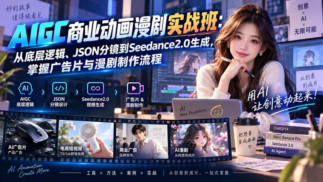 （20268期）AIGC商业动画漫剧实战班-更新：从底层逻辑、JSON分镜到Seedance2.0生成，掌握广告片与漫剧制作流程-179创客网
