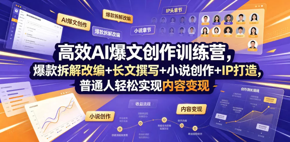 高效AI爆文创作训练营，爆款拆解改编+长文撰写+小说创作+IP打造，普通人轻松实现内容变现-179创客网