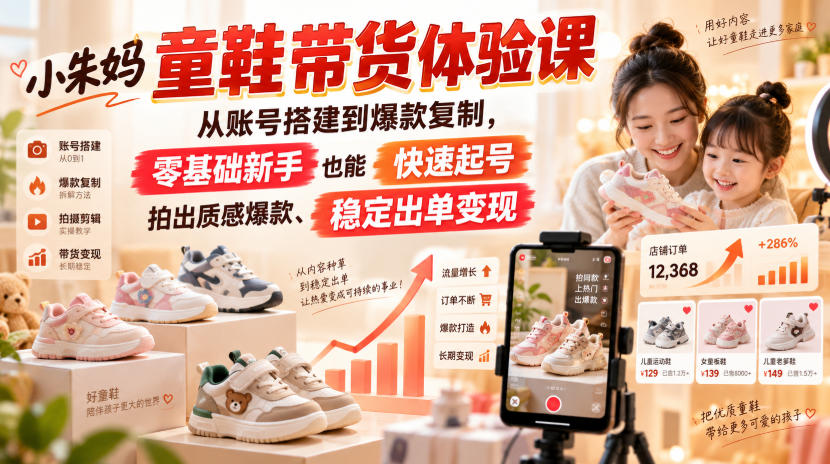 小朱妈童鞋带货体验课，从账号搭建到爆款复制，零基础新手也能快速起号、拍出质感爆款、稳定出单变现-179创客网