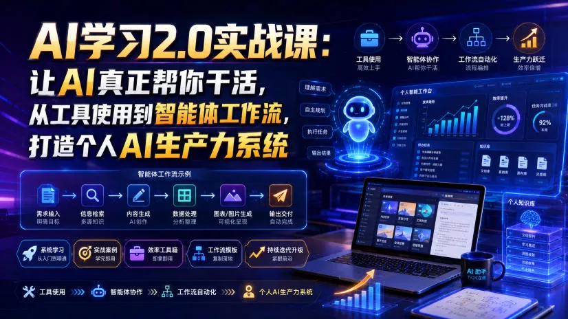 AI学习2.0实战课：让AI真正帮你干活，从工具使用到智能体工作流，打造个人AI生产力系统-179创客网