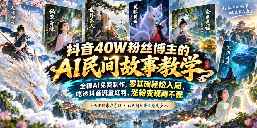抖音40W粉丝博主的AI民间故事教学，全程AI免费制作，零基础轻松入局，吃透抖音流量红利，涨粉变现两不误-179创客网