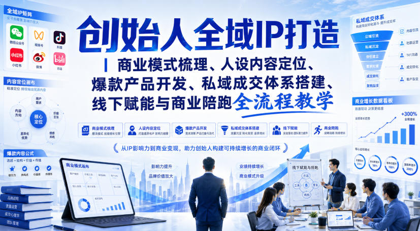 创始人全域IP打造｜商业模式梳理、人设内容定位、爆款产品开发、私域成交体系搭建、线下赋能与商业陪跑全流程教学-179创客网
