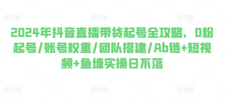 2024年抖音直播带货起号全攻略，0粉起号/账号权重/团队搭建/Ab链+短视频+鱼塘实操日不落-179创客网