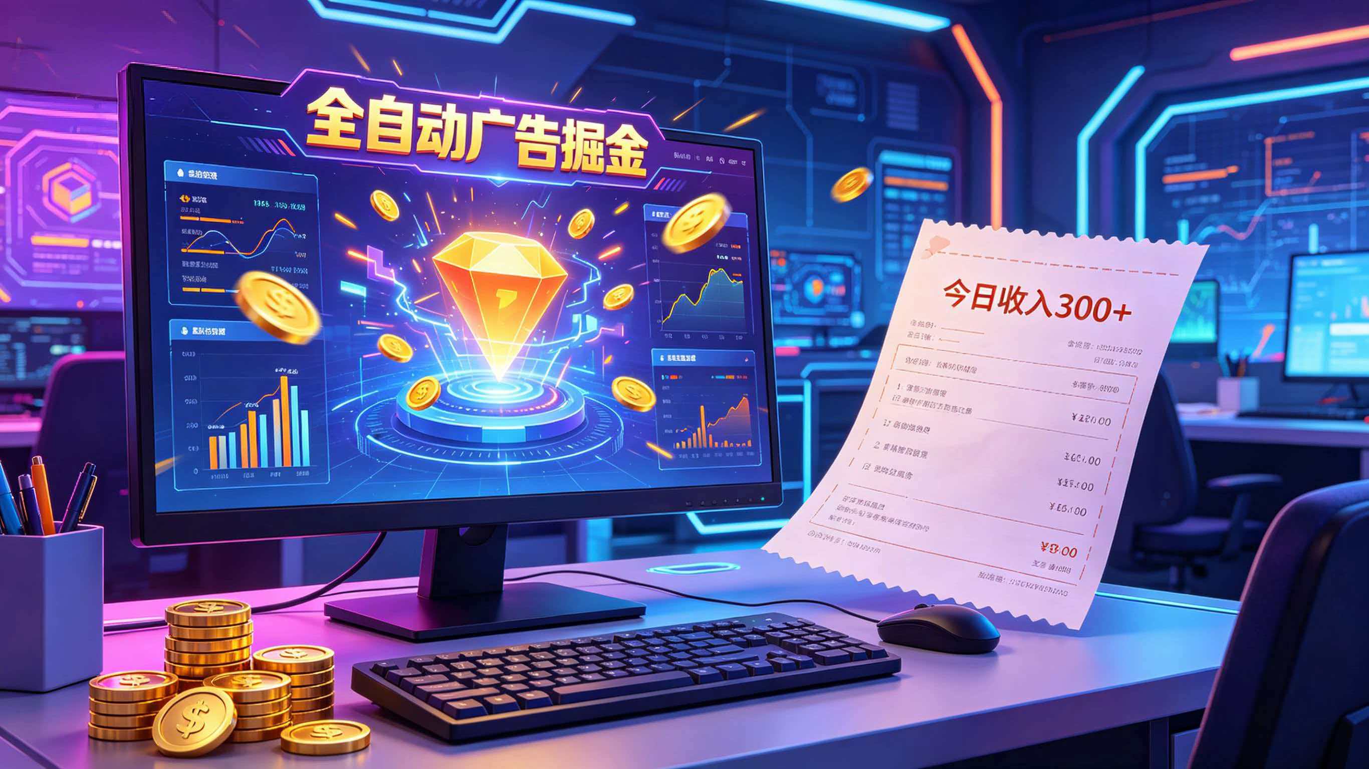 全自动广告掘金，日入300+。全程Ai自动化运行，解放双手，时间自由。收益稳定-179创客网