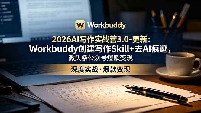 （18995期）2026AI写作实战营3.0-更新：Workbuddy创建写作Skill+去AI痕迹，微头条公众号爆款变现-179创客网