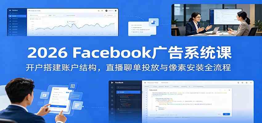 2026 Facebook广告系统课：开户搭建账户结构，直播聊单投放与像素安装全流程-179创客网