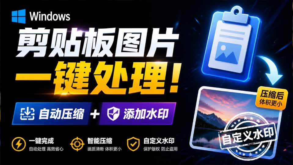 （19831期）Windows 剪贴板复制图片后，体积会暴涨数百倍？剪贴板图片一键自动压缩及添加水印工具