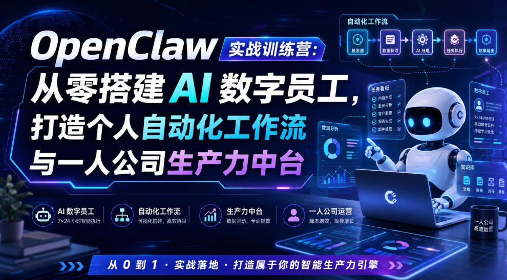 OpenClaw实战训练营：从零搭建AI数字员工，打造个人自动化工作流与一人公司生产力中台-179创客网