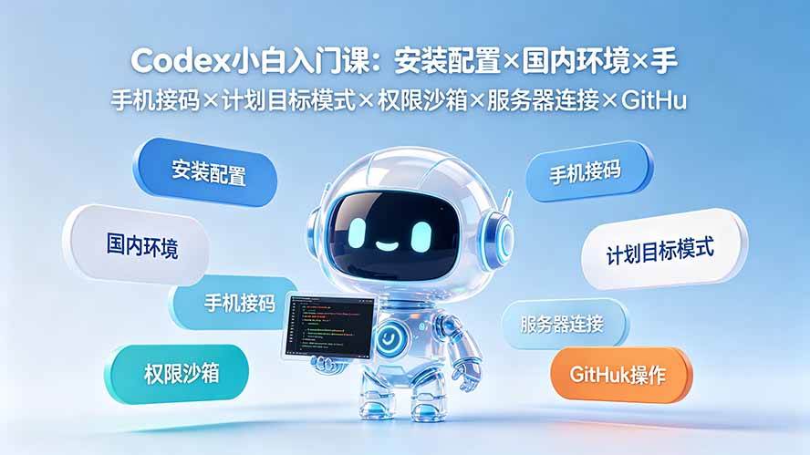 （19402期）Codex小白入门课：安装配置×国内环境×手机接码×计划目标模式×权限沙箱×服务器连接×GitHub操作-179创客网
