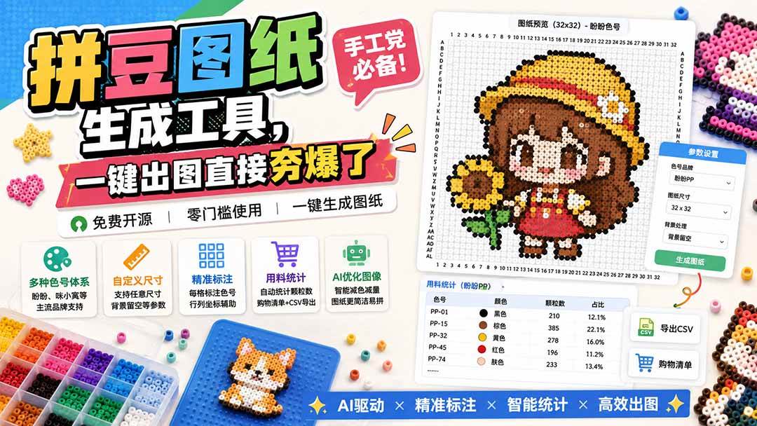 （20084期）拼豆图纸生成工具，手工党必备！一键出图直接夯爆了-179创客网