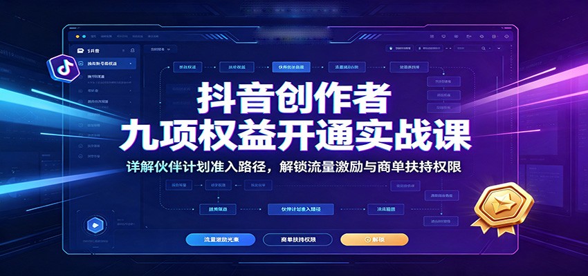 抖音创作者九项权益开通实战课：详解伙伴计划准入路径，解锁流量激励与商单扶持权限-179创客网