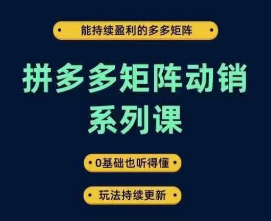 拼多多矩阵动销系列课，能持续盈利的多多矩阵，0基础也听得懂，玩法持续更新-179创客网