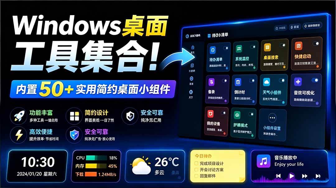 （19585期）Windows桌面工具集合！内置50+实用简约桌面小组件，含截图、录屏、翻译、天气等，多秘工具箱-179创客网