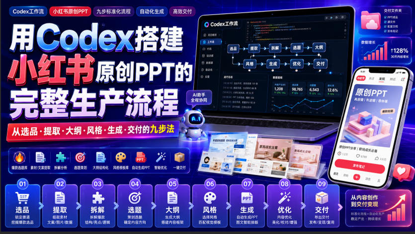 用Codex搭建小红书原创PPT的完整生产流程，从选品·提取·大纲·风格·生成·交付的九步法-179创客网
