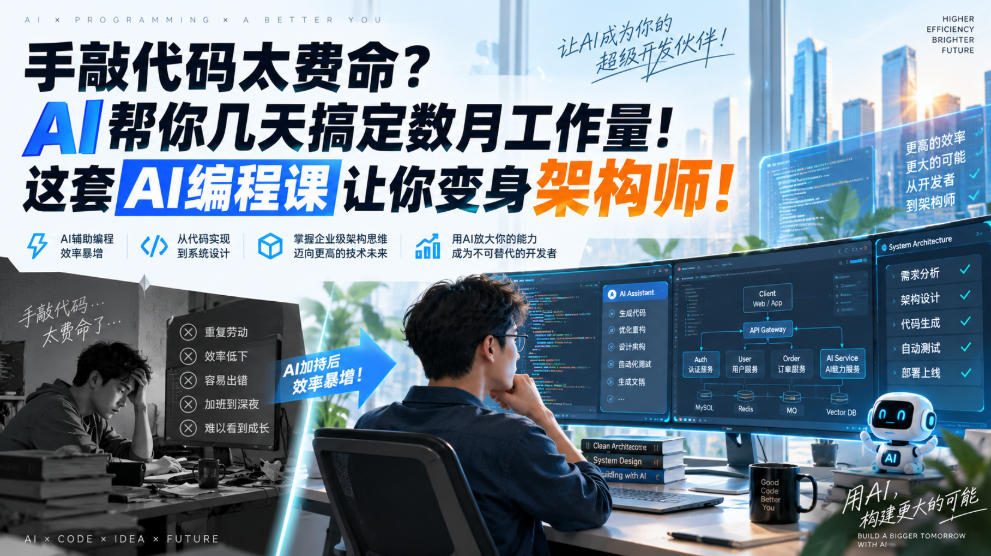 手敲代码太费命？AI帮你几天搞定数月工作量！这套AI编程课让你变身架构师！【原创双语字幕】-179创客网