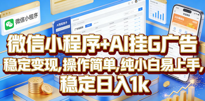 微信小程序+AI挂G广告，稳定变现，操作简单，纯小白易上手，稳定日入1k【揭秘】-179创客网