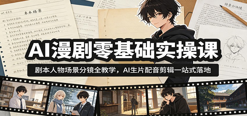AI漫剧零基础实操课：剧本人物场景分镜全教学，AI生片配音剪辑一站式落地-179创客网