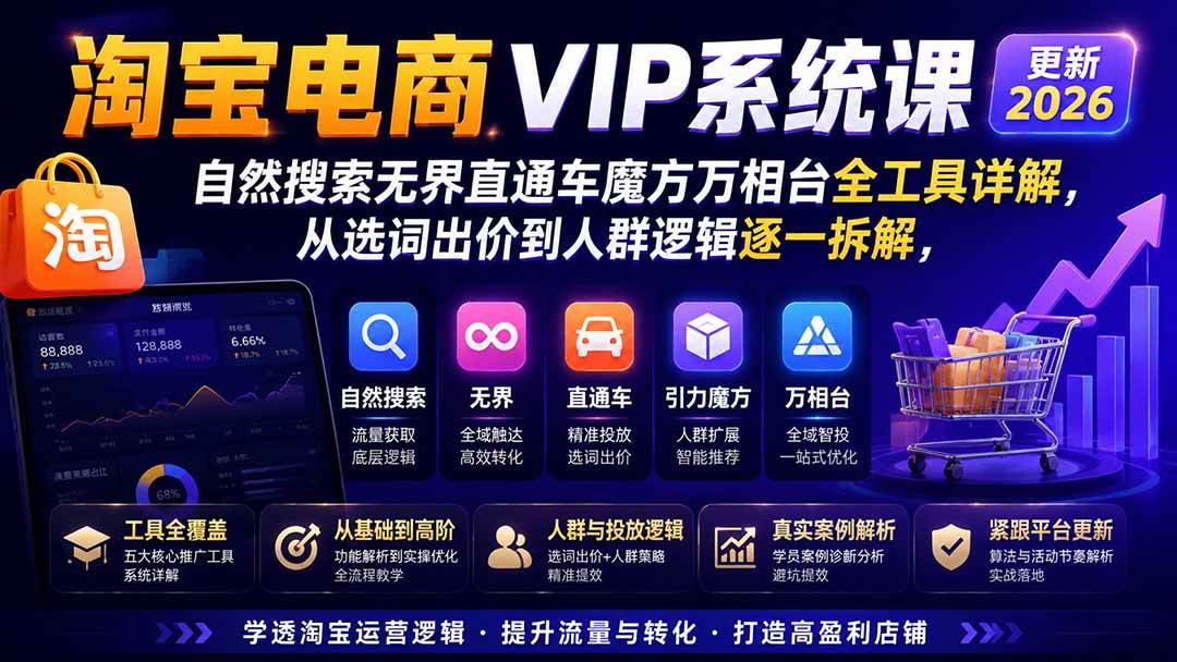 （20094期）2026淘宝电商终局之战VIP课-更新：自然搜索+直通车+无界+精准人群，系统掌握测款动销与全店推广布局方法-179创客网