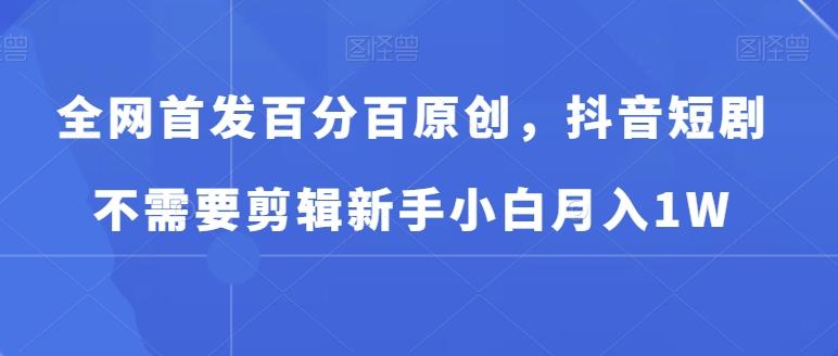 全网首发百分百原创，抖音短剧不需要剪辑新手小白月入1W-179创客网